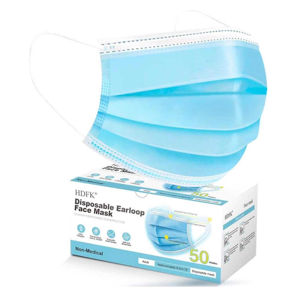 HDFK Face Mask Disposable Adults 3 Ply Mask 50 Pcs